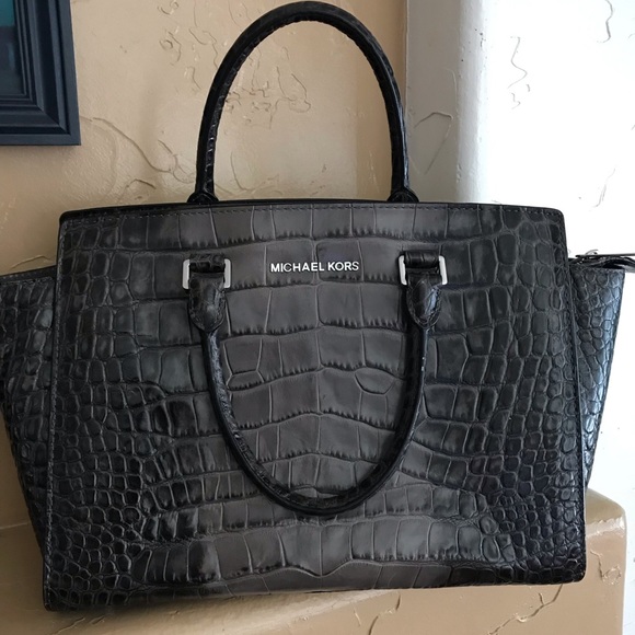 Michael Kors Handbags - Michael Kors Grey Croc Selma